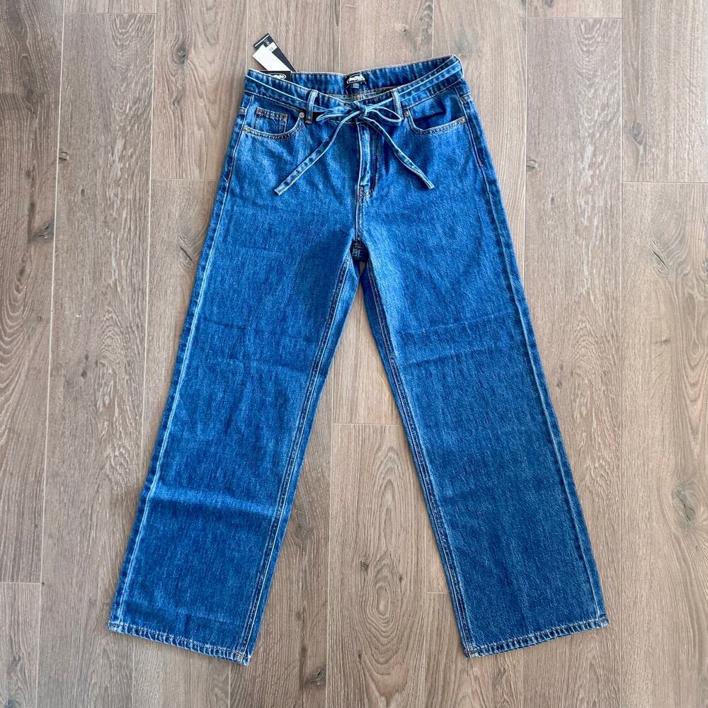 Buffalo Jeans Wide Leg Belted Denim Pants Women Sz 2 NEW Medium Wash Casual